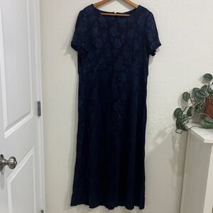Laura Ashley Vintage Dark Blue Jacquard Floral Maxi Dress